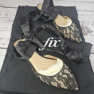 NWOB The Fix Porter Pointed Toe‎ Ankle Wrap Flats Black Lace Mesh Women's Size 6
